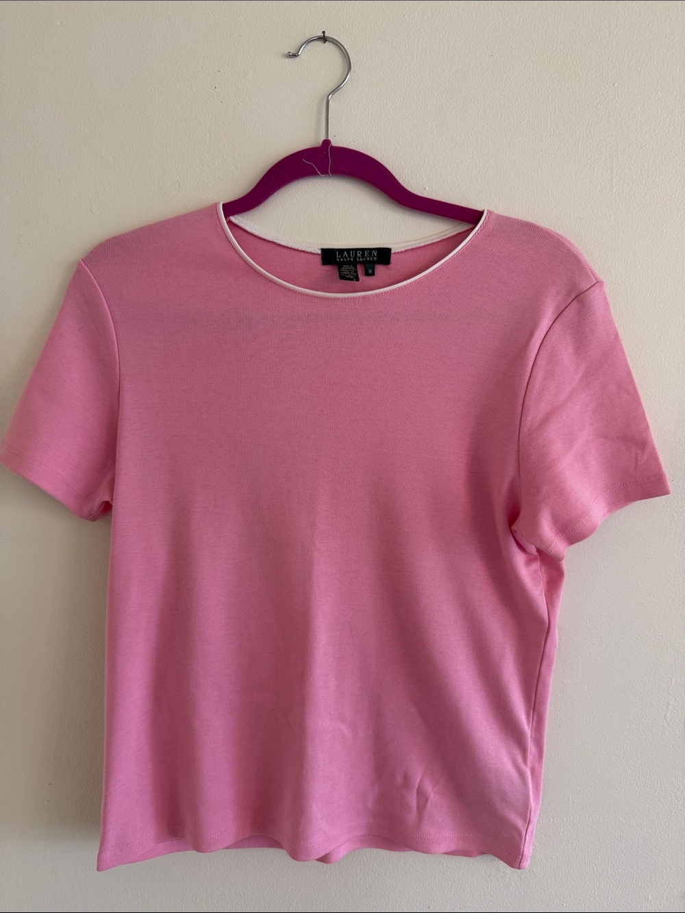 Lauren Ralph Lauren Pink Short-Sleeve Crewneck Knit Top-NWOT